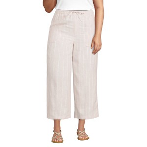 Lands' End Women's High Rise Pull On Drawstring Linen Wide Leg Crop Pants - 1 of 3
