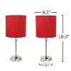Simple Designs 2pk Sleek Slender Brushed Steel Table Lamp Red Shade - 3 of 4