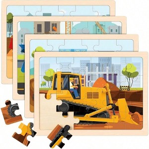 Wooden Puzzles for 4 Packs 24 PCS Construction Vehicle Jigsaw Puzzles - 1 of 4