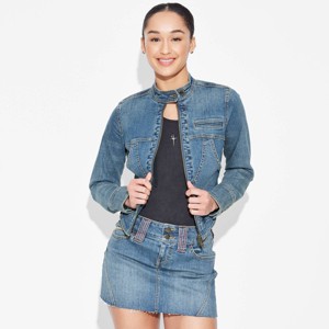 Women's Fitted Denim Moto Jacket - Wild Fable™ Medium Wash - 1 of 3