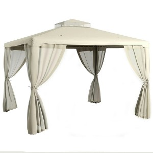 Resenkos Outdoor Garden Gazebo, Sunshade Gazebo Canopy,9.6' x 11.6' Patio Gazebo Outdoor Canopy Shelter with 2-Tier Roof and Netting, Cream White - 1 of 4