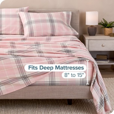 Aurora Plaid Pink Cotton Flannel Full Sheet Set