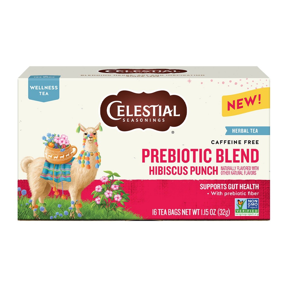 Celestial Seasonings Prebiotic Blend Berry Hibiscus Herbal Tea Bags - Caffeine Free - 16ct