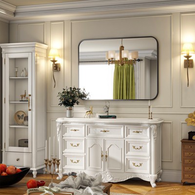 Modern Black Aluminum Rectangular Wall-Mounted Mirror, 30" x 48"