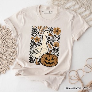 Boho Goose Halloween Pumpkin T-Shirt, Spooky Fall Floral Tee Natural S - 1 of 4