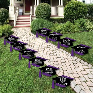 Big Dot of Happiness Purple Graduation Lawn Decorations - 10 Piece - 1 of 4