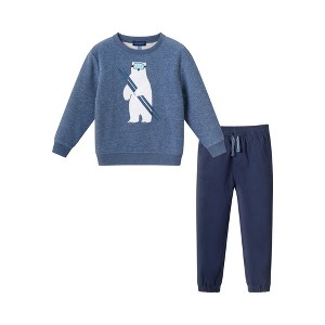 Andy & Evan  Toddler  Polar Bear Appliqué Sweater & Navy Twill Jogger Set - 1 of 4