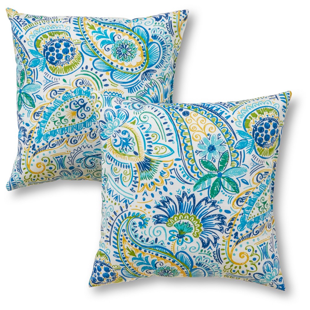 Photos - Pillow Kensington Garden 2pk 17"x17" Paisley Square Outdoor Throw  Baltic: