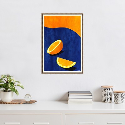 Vibrant Orange and Blue Abstract Canvas Wall Art with Beaded Frame