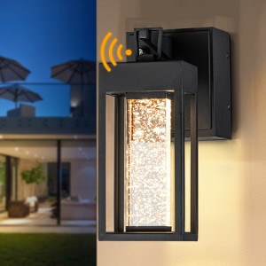 ALOADECOR Modern LED Outdoor Black Dusk to Dawn Sensor Wall Lantern Sconce with Seeded Glass and built-in GFCI Outlets - 1 of 4