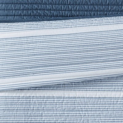 Niari Blue Cotton Twin XL Reversible Quilt Set