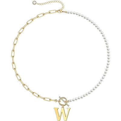 Elegant 14K Gold Plated Initial Pearl Link Chain Necklace: A Personalized and Timeless Treasure for Every Occasion.