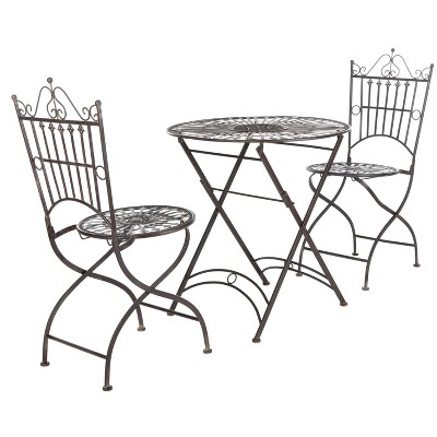 Belen Black Rust Iron Outdoor Bistro Set with Round Table