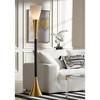 Possini Euro Design Piazza Modern Torchiere Floor Lamp 72 1/2" Tall Black Brass Metal Frosted White Glass Shade for Living Room Bedroom Office House - 2 of 4