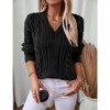 Womens Vintage Pullover V Neck Long Sleeve Cable Knit Sweaters Fall Winter Casual Oversized Chunky Jumper Tops Black Medium - 4 of 4