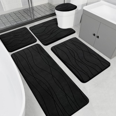 Attop Memory Foam Grey Bathroom Rug Sets 5 Piece, Ultra Absorbent Bath Mat for Bathroom, 5 Piece Bathroom Mat Set