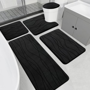 Attop Memory Foam Grey Bathroom Rug Sets 5 Piece, Ultra Absorbent Bath Mat for Bathroom, 5 Piece Bathroom Mat Set - 1 of 4