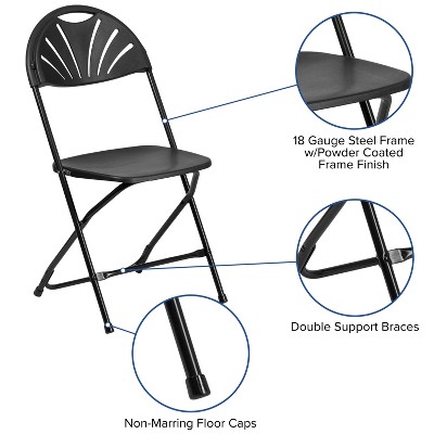 Hercules Series 650 lb Capacity Black Plastic Fan Back Folding Chair