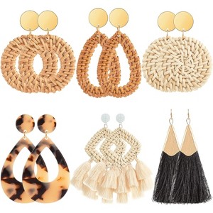 Ponpon 6-18 Pairs Earrings for Women, Lightweight Summer Earrings Straw Earrings Fashion Geometric Statement Hoop Dangle Drop Earrings for Women - 1 of 4