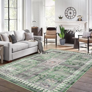 Coucheta Vintage Runner Rug- Non-Slip Washable Carpet, Distressed Floral Pattern, Low Pile Hallway Kitchen Bath Mat, Multiple Sizes and Colors - 1 of 4