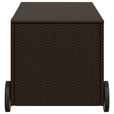 Brown Poly Rattan Deck Storage Box with Wheels