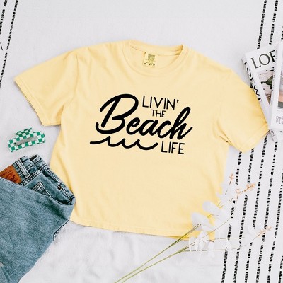 Simply Sage Market Women's Livin' The Beach Life Short Sleeve Relaxed Fit Cropped Graphic Tee