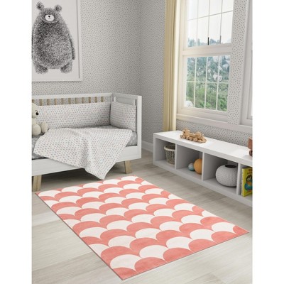Soft Coral Pink and Ivory Abstract 8' x 10' Kids Rug
