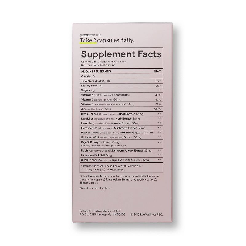 Rae ReBalance Dietary Supplement Vegan Capsules for Hormone Balance - 60ct, 5 of 13
