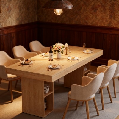 71-Inch Large Dining Table for 6-8 with Dual Side Storage, Wooden Kitchen Table w/ Large Tabletop & Sturdy Frame,for Kitchen, Dinner, Oak