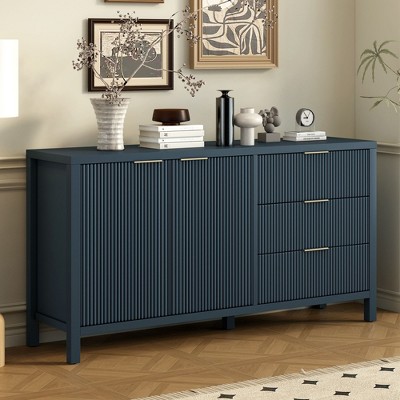 CAVINAS Creative 4-Door Handleless Sideboard Cabinet with Press-to-Open Design,Modern Buffet Cabinet with Storage for Kitchen,Dining Room