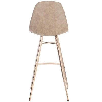 Transitional Deluxe Copper Finish Bar Stool with Brown Faux Leather