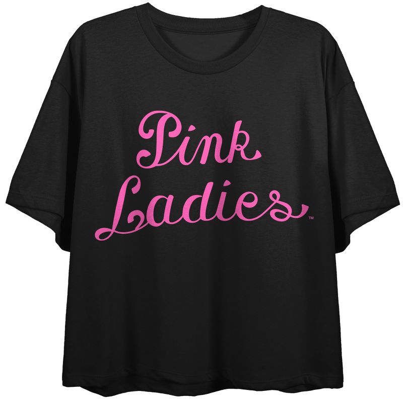 Grease Pink Ladies Logo Women's Black Cropped Tee With Short Sleeves and Crew Neck, 1 of 3