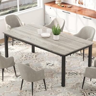 Long Dining Table for 4-6 People, Modern Large Rectangle Wood Kitchen Table with Sturdy Metal Legs