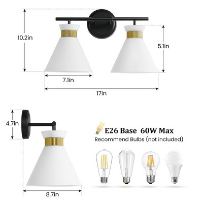 KAISITE 2-Light Farmhouse Glass Vanity Sconce