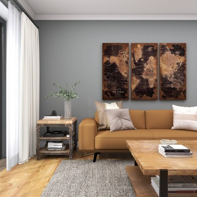 Industrial Brown Fir Wood and Metal 3-Tier Accent Table