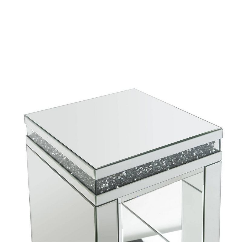 16&#34; Noralie Tempered Glass Mirrored Accent Table Faux Diamonds - Acme Furniture, 3 of 9