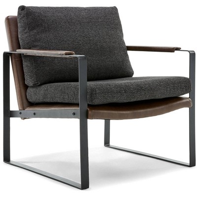 Brown Faux Leather and Metal Mid-Century Modern Armchair
