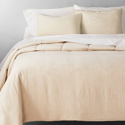 Full/Queen Textured Chambray Cotton Comforter & Sham Set Natural - Casaluna™