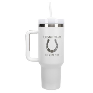 100 North Horses Make Me Happy You Not So Much Horseshoe Wrap-Around 40 Oz. Stainless Steel Water Bottle Coffee Mug, Spill & Leak Resistant, Travel - 1 of 4