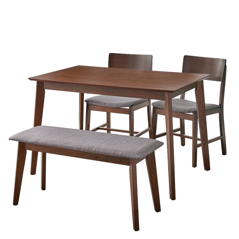 Buylateral 4pc Celeste Dining Set with Bench Walnut: Laminated Rectangle Table, Upholstered Chairs