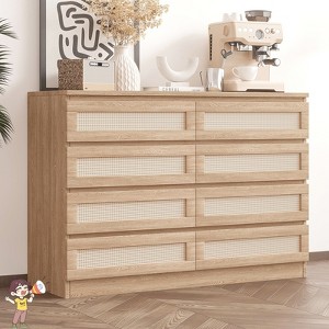 Jojoka 8 Drawer Dresser with Rattan Front, Modern Farmhouse Accent Chest, TV Stand for Home - 1 of 4