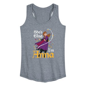 Women's - Frozen 2 - She's Elsa, I'm Anna Graphic Racerback Tank - 1 of 4