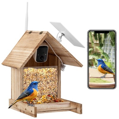 Sandinrayli Wood Smart Bird Feeder with Camera Solar Powered 1080P HD in. Rustic