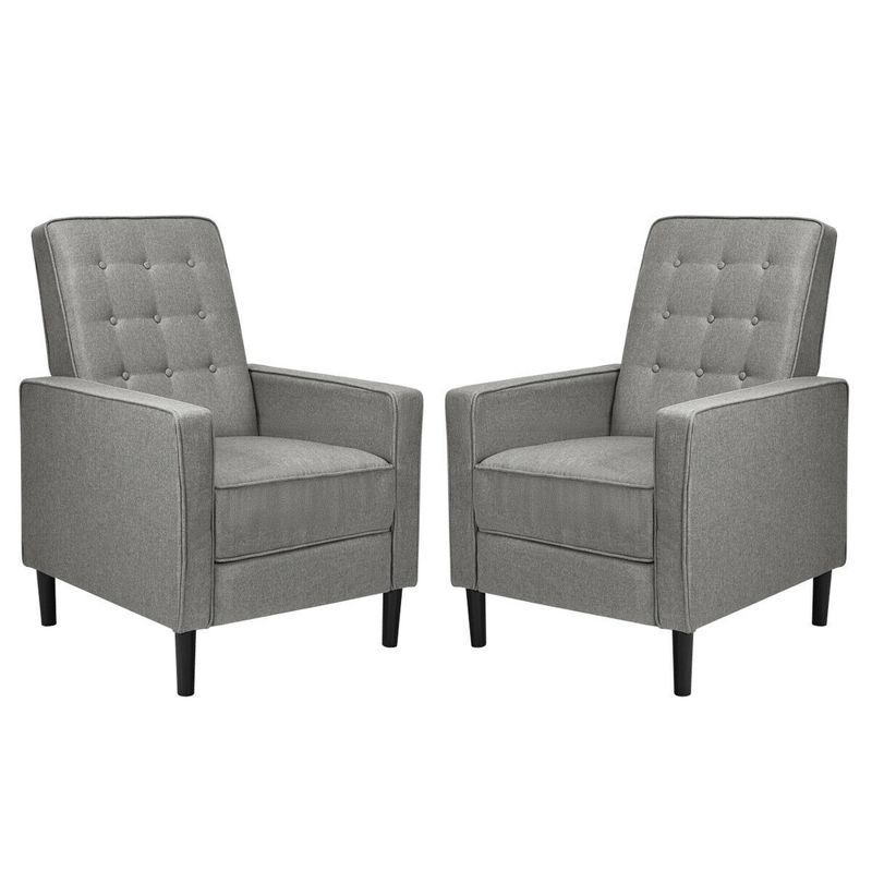Costway Set of 2 Push Back Recliner Chair Fabric Tufted Single Sofa w/ Footrest, 4 of 11