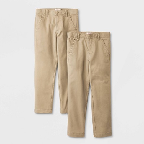 Boys' 2pk Skinny Fit Pants - Cat & Jack™ Khaki 8 Husky