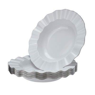 Silver Spoons Elegant Disposable Plastic Plates for Party, Heavy Duty White Disposable Plate Set, (10 PC) - Veil