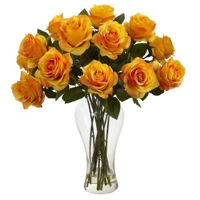 Nearly Natural White Blooming Roses with Vase