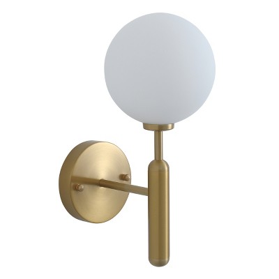 Dewdrop Modern Gold 1-Light Wall Light with White Globe Glass