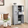 Costway Bathroom Floor Storage Cabinet Kitchen Cupboard with 2 Drawers & Glass Doors Grey - image 2 of 4