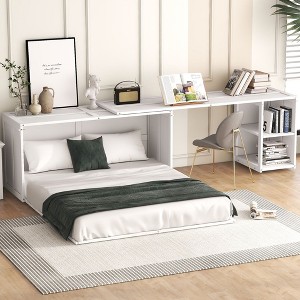 CAVINAS Queen Size Murphy Bed Modern Wooden Bed Frame with Rotating Desk and Shelves for Bedroom - 1 of 4